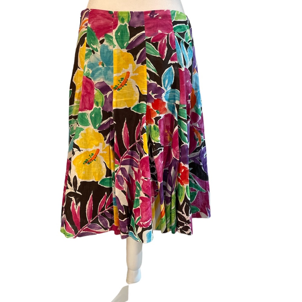 Lauren Ralph Lauren Multi-Color Floral & Leaf Print Pleated Knee Length Skirt 4P - Picture 3 of 12